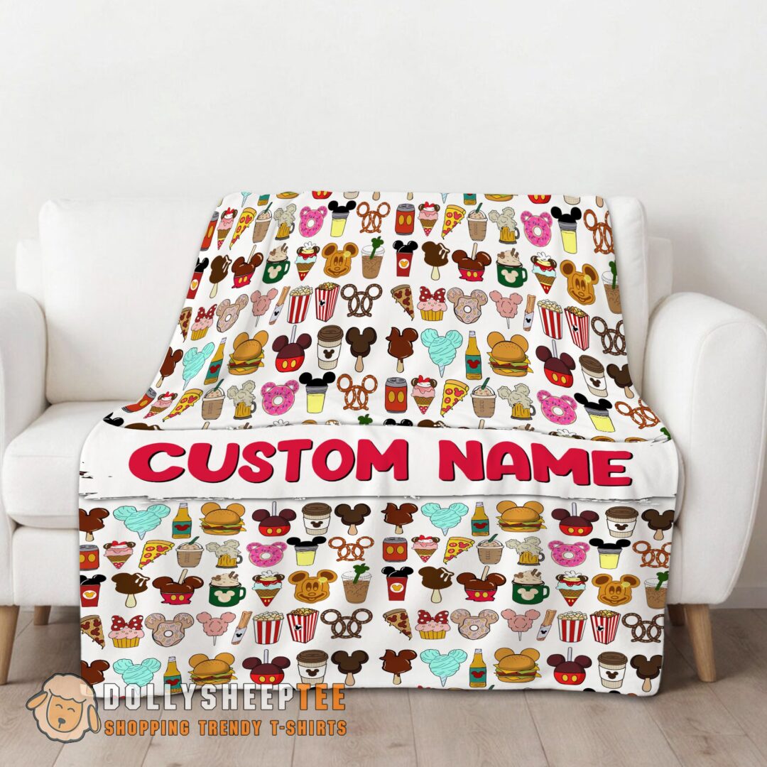 Awesome Disney Snack Club Food Pattern Blanket Fleece Customized Blanket