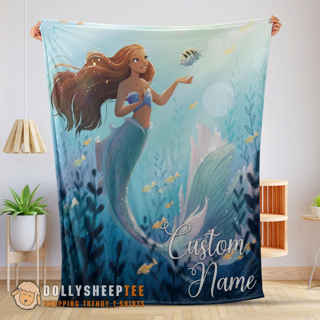 Awesome Disney The Little Mermaid Ariel Princess Fleece Family Princess Customized Blanket-mk-01 (1)