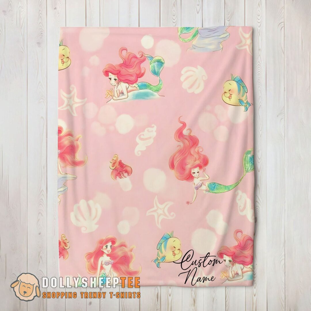 Awesome Disney The Little Mermaid & Flounder Delicate Watercolor Blanket Fleece Customized Blanket-mk-01 (1