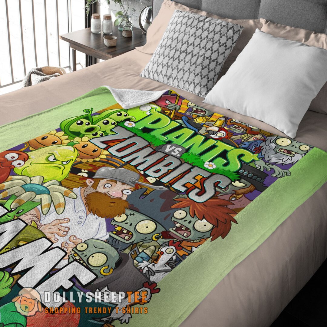 Awesome Game Plants Vs Zombies All Character Blanket Fleece Customized Blanket