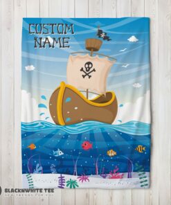 Awesome Good Pirate Ship At Sea Fish Underwater Blanket Fleece Customized Blanket