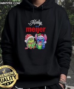 Awesome Grinch and Stitch X Meijer Merry Christmas hoodie featuring festive designs for holiday cheer.