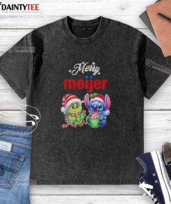 Awesome Grinch and Stitch X Meijer Merry Christmas washed t-shirt featuring festive designs for the holiday season.