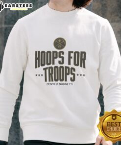 Awesome Hoops for Troops Denver Nuggets basketball sweatshirt in navy blue, perfect for fans and supporters.