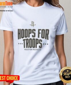 Awesome Hoops for Troops Houston Rockets Basketball Ladies Tee featuring team colors and logo, perfect for fans.
