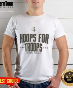 Awesome Hoops For Troops Houston Rockets Basketball T-Shirt featuring team colors and logo, perfect for fans and supporters.