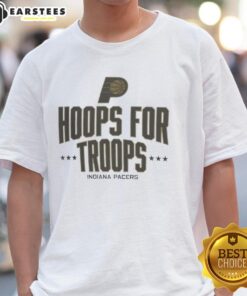 Awesome Hoops For Troops Indiana Pacers basketball T-shirt featuring a vibrant design and team logo for fans.