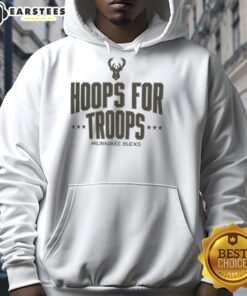 Awesome Hoops for Troops Milwaukee Bucks basketball hoodie in green, showcasing team logo and stylish design.