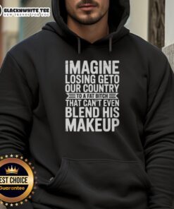 Alt Text: Awesome hoodie design featuring 'Imagine Losing Our Country' slogan with graphic of a makeup mishap and bold colors.