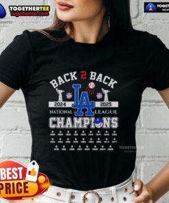 Los Angeles Dodgers 2024-2025 National League Champions ladies tee, featuring vibrant team colors and logo.
