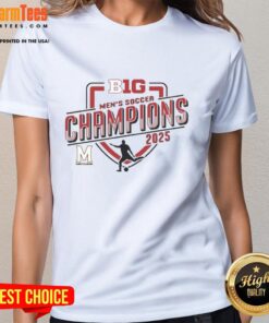 Maryland Terrapins 2025 Big Ten Men's Soccer Champions ladies tee showcasing team pride and celebration.