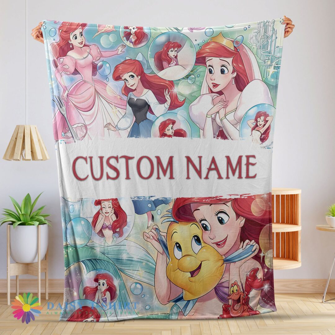 Awesome Official The Little Mermaid Blanket Ariel Princess Fleece Family Princess Customized Blamk-01 (1)