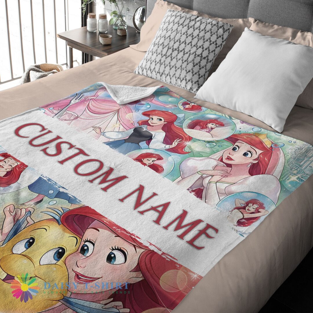 Awesome Official The Little Mermaid Blanket Ariel Princess Fleece Family Princess Customized Blamk- (3)