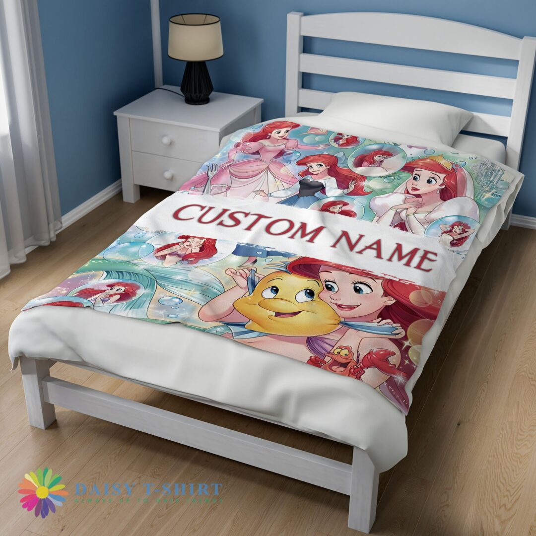 Awesome Official The Little Mermaid Blanket Ariel Princess Fleece Family Princess Customized Blamk-