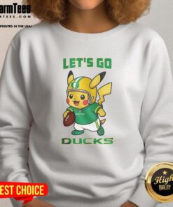 Awesome Oregon Ducks X Pikachu Let's Go sweatshirt featuring vibrant graphics and cozy design for fans and gamers.