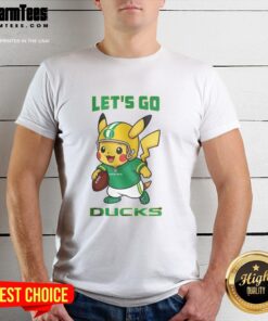 Alt Text: Awesome Oregon Ducks X Pikachu Let'S Go T-Shirt featuring vibrant graphics of Pikachu and Oregon Ducks logo.