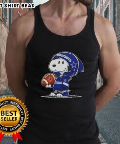 Snoopy in a Dallas Cowboys hoodie smiles at fans on an awesome tank top featuring Peanuts characters.