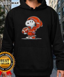 Alt Text: Snoopy in a Denver Broncos hoodie, smiling at fans, showcasing his awesome style and team spirit.