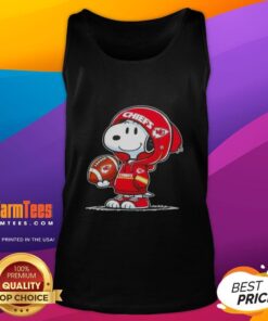 Snoopy in a Kansas City Chiefs hoodie smiling at fans, featured on an awesome tank top design.
