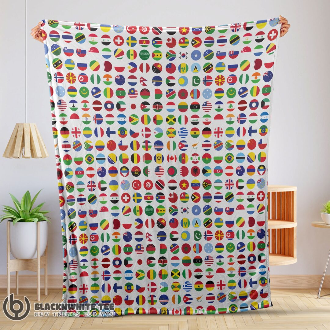 Awesome Perfect World Flags International Flags Collage Blanket Fleece Blanket