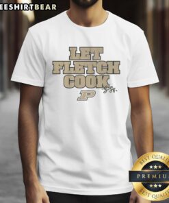 Alt Text: Awesome Purdue Boilermakers Basketball Fletcher Loyer Let Fletch Cook Signature T-Shirt design featuring bold graphics.