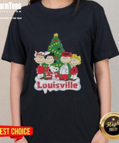 Awesome Snoopy and friends Louisville Cardinals Christmas ladies tee featuring festive design for holiday cheer.