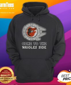 Awesome Star Wars Baltimore Orioles side hoodie featuring iconic characters and team logo, perfect for fans.
