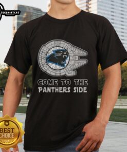 Awesome Star Wars Come To The Carolina Panthers Side T-Shirt featuring a unique design for fans of both franchises.