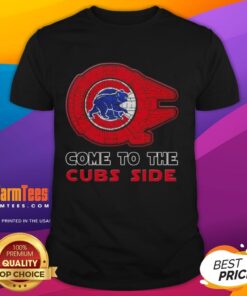 Awesome Star Wars Come To The Chicago Cubs Side T-Shirt featuring iconic characters and team logo, perfect for fans.