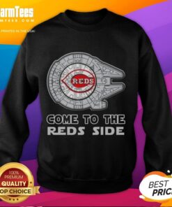 Awesome Star Wars Cincinnati Reds side sweatshirt featuring iconic characters and team logo for fans and collectors.