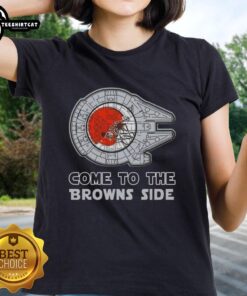 Awesome Star Wars Cleveland Browns Side Ladies Tee featuring a stylish design for fans of both franchises.