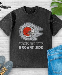 Alt Text: Awesome Star Wars Cleveland Browns side washed t-shirt featuring a unique design for fans of both franchises.