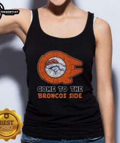 Awesome Star Wars Come to the Denver Broncos Side Tank Top featuring bold graphics and vibrant colors for fans.