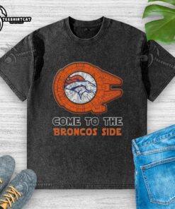Awesome Star Wars Denver Broncos side washed t-shirt featuring iconic graphics and comfortable fit for fans.