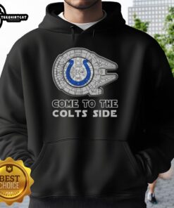 Awesome Star Wars Come to the Indianapolis Colts side hoodie featuring vibrant graphics and team colors for fans.