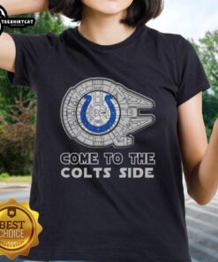 Awesome Star Wars Come to the Indianapolis Colts Side Ladies Tee featuring a stylish design for fans.