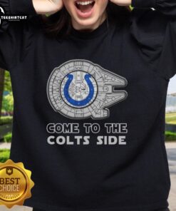 Awesome Star Wars Come to the Indianapolis Colts side sweatshirt featuring iconic characters and team colors.