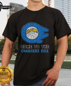 Awesome Star Wars-themed Los Angeles Chargers t-shirt featuring iconic characters and team colors for fans.