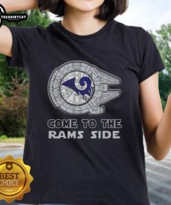 Awesome Star Wars Los Angeles Rams side ladies tee featuring a stylish design for fans of both franchises.