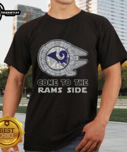 Alt Text: Awesome Star Wars Come To The Los Angeles Rams Side T-Shirt featuring iconic characters and team colors.
