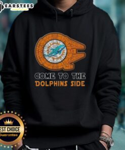 Awesome Star Wars Come to the Miami Dolphins side hoodie featuring iconic designs and vibrant team colors.