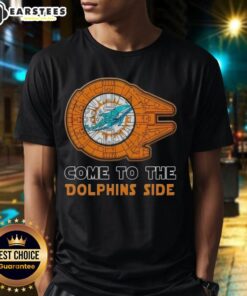 Awesome Star Wars Miami Dolphins T-Shirt featuring popular characters, perfect for fans of both franchises.