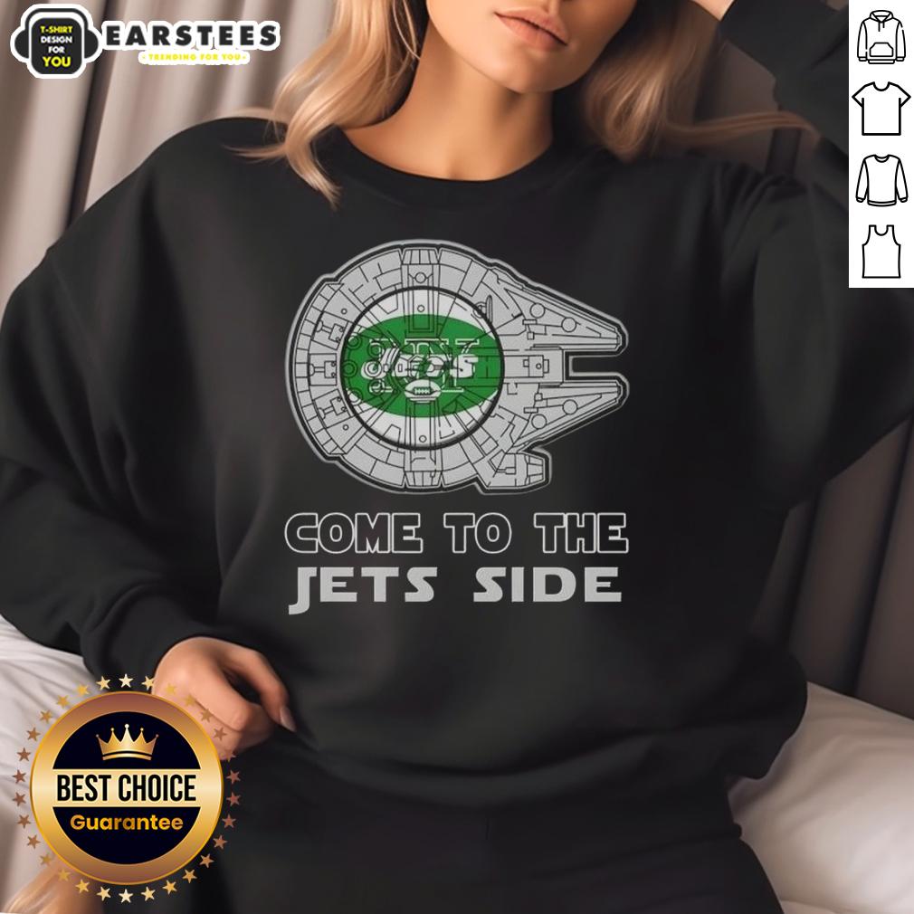 awesome-star-wars-come-to-the-new-york-jets-side-sweatshirt Awesome Star Wars New York Jets side sweatshirt featuring iconic characters and team colors for fans.