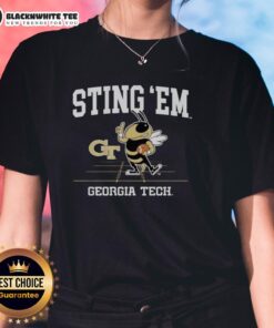 Alt Text: Awesome Georgia Tech Yellow Jackets football mascot ladies tee featuring vibrant team colors and logo design.