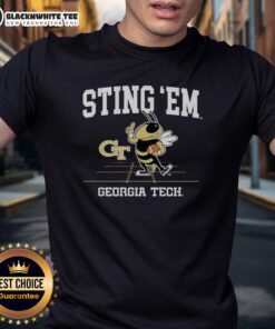 Awesome Sting 'Em Georgia Tech Yellow Jackets Football T-Shirt featuring the iconic mascot on a gridiron design.