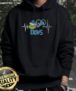 Awesome Grinch Heartbeat X Detroit Lions hoodie for football lovers, featuring festive design and team spirit.