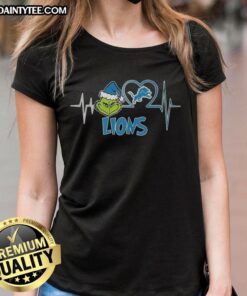Awesome The Grinch Heartbeat X Detroit Lions Football Lover Ladies Tee featuring festive design for fans.