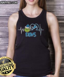 Awesome The Grinch Heartbeat X Detroit Lions Football Lover Tank Top - Perfect for fans celebrating the holidays!