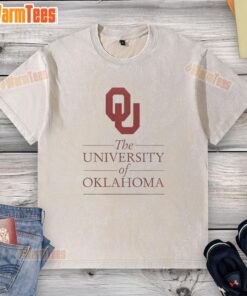 Alt Text: Awesome University of Oklahoma washed t-shirt featuring a vintage logo in crimson and cream colors.