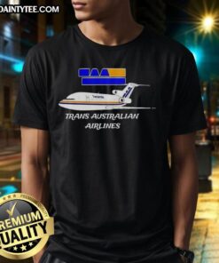 Alt Text: Awesome Trans Australian Airlines logo and plane graphic on a stylish t-shirt, perfect for aviation enthusiasts.